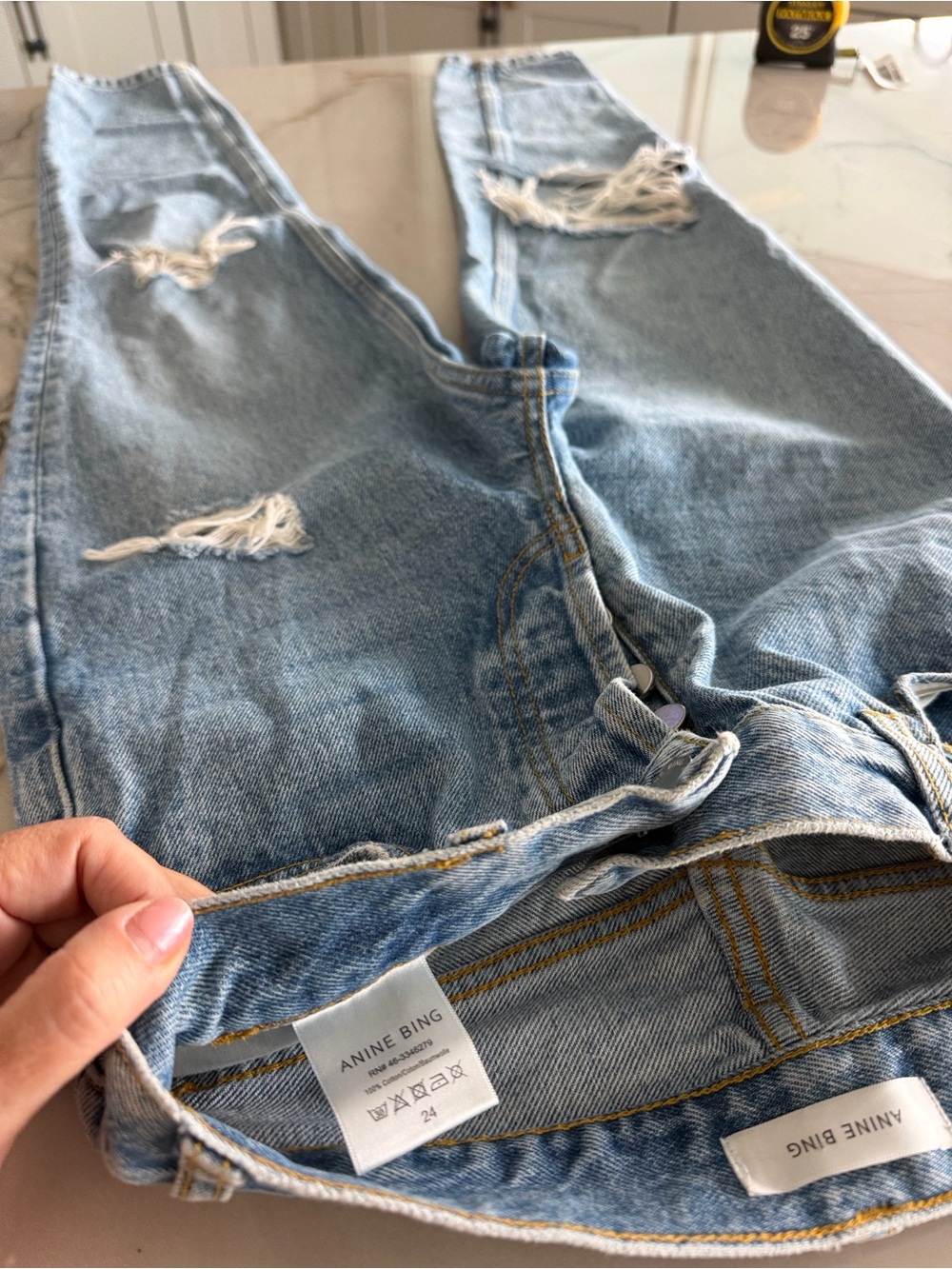 Anine Bing Light Blue Distressed Relaxed Jeans